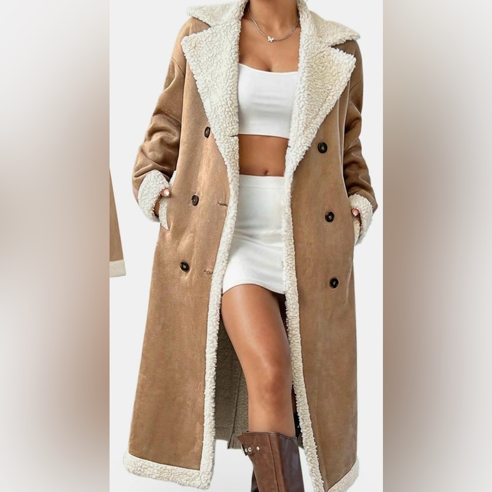 NEW - Gorgeous Double Button Pocket Drop Shoulder Wool Coat, Casual Long Sleeve